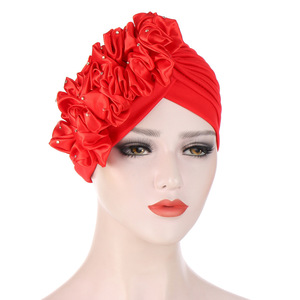 Nuevo Turbante Sharut con Flor Grande para Mujer - Pañuelo para la Cabeza de Algodón Indio con Apliques de Diamantes, Estilo Casual, Color Sólido - Product Image 5