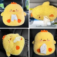 Boîte à mouchoirs en peluche de dessin animé mignon et créatif support suspendu arrière de voiture accessoires d'intérieur de véhicule couverture de serviette en papier en tissu doux