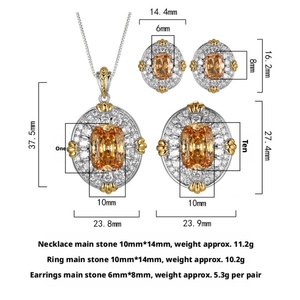Fashion Eco-friendly Copper Champagne Diamond Jewelry <b>Set</b> 10*14-6*8mm Cubic Zirconia Necklace <b>Earring</b> Rings for Women Daily - Product Image 6