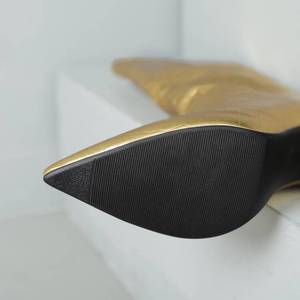 Gold Botas Largas De Mujer Chunky Heel Ashion Women Knee-High Chunky Heel <b>Boots</b> - Product Image 6