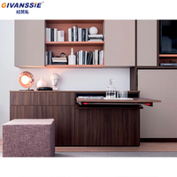 Cama Murphy Horizontal Moderna con Plataforma de Madera de Roble, Mueble para TV, Librería, Vinoteca y Vitrina Integrados para 2 Personas