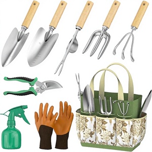 Garden Tools Set 9 Pieces <b>Gardening</b> Hand Tools Gift <b>Kit</b> Stainless -Steel DIY OEM Heavy Duty Tool Bag Wood Handles Easy Storage - Product Image 2