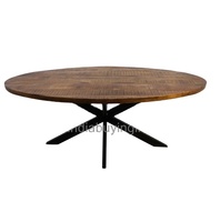 Table à manger industrielle de qualité supérieure, style ferme, en fer et bois, finition rustique, pliable, plateau ovale en bois de manguier, piètement en métal en X, pour appartement