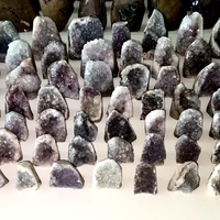 Vente en gros de grappes de drusy d'améthyste naturelle, spécimens de géodes de cristal à base taillée, quartz poli multicolore, pour la décoration intérieure DIY