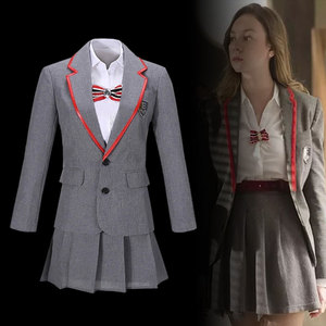 Elite School Storm Cosplay Uniform Gray <b>Red</b> Trim Suit Skirt Set For Role Play Stage Costume Cotton Blend <b>Material</b> - Product Image 2