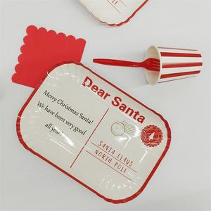 DAMAI Christmas Santa Red Rectangle Disposable Paper Dinnerware Plates Dessert Plates Cups Napkins for Merry Christmas Party - Product Image 3