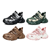 Baskets Chunky à Plateforme en Microfibre et Maille, Colorées, Antidérapantes, Rehaussantes, Style Streetwear, Chaussures Décontractées de Marche