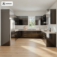 Meuble de cuisine en acrylique au design moderne, aménagement en U, projets de maison, boîtes de rangement en MDF et tiroirs à fermeture amortie