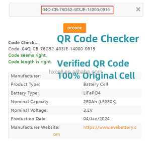 แบตเตอรี่เซลล์ปริซึม EU Huaxu 3.2v 280AH เกรด A ของใหม่ (IR และแรงดันไฟฟ้าตรงกัน) แถมฟรีบัสบาร์และน็อต - Product Image 4