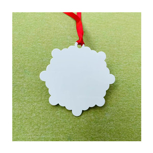 Adornos de Navidad de Metal con sublimación de nieve, color blanco brillante, adornos de Navidad con cinta - Product Image 3