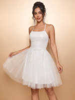 Robe de bal à sequins pour femme, robe de soirée en tulle personnalisée, dos nu, appliques en dentelle, robe de soirée de luxe 2026
