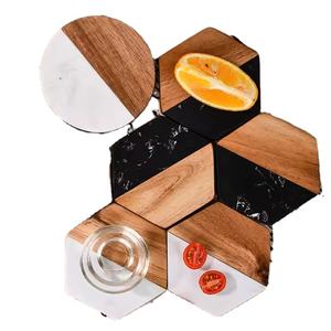 2025 nouveau AY Logo écologique 10 cm bois marbre sous-verres <span class=keywords><strong>ardoise</strong></span> sous-verres ensemble sous-verre napperon cuisine accessoires porte-gobelet - Product Image 5