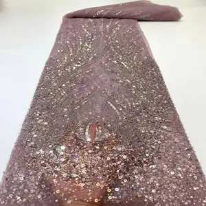 Новая роскошная сетчатая Блестящая Серебристая Нить вышитые бисером кружева высокого качества ткань для свадебного платья