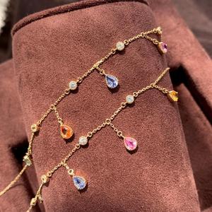 Xinfly Solid 18K Gold Natural Rainbow Sapphire Necklace <b>Bracelet</b> Anklet Set AU750 Pear Cut Multi Gemstone Heirloom Quality - Product Image 2