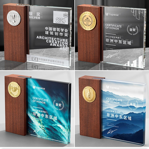Placa de Trofeo de Madera y Cristal Personalizable con Impresión UV, Premio para Reuniones Anuales, Regalo de Autorización para Agentes Comerciales - Product Image 6