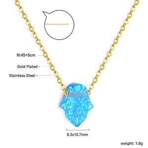 Collar de Moda con Colgante de Ópalo Azul, Chapado en Oro de 18k, Cadena de Acero Inoxidable con Mano de Hamsa para Mujer - Product Image 2