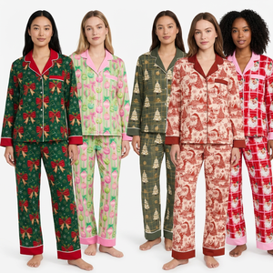 Christmas Pink <b>Santa</b> Print Matching Pajamas Sets Long Sleeve Button-Up Top Pants with Fur Trim for <b>Women</b> Kids Family <b>Outfits</b> - Product Image 6