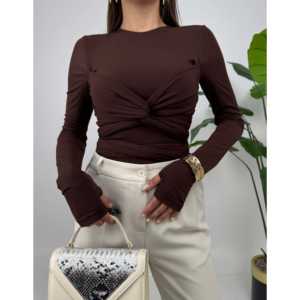 ชุดบอดี้สูทไหมพรมแขนยาวรัดรูปสีดำสำหรับผู้หญิง รุ่น 2059 Tie-Up Sandy - Product Image 5