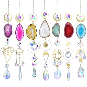 Wholesale Hanging Gold Crystal Suncatchers Wind Chime Natural Colorful Agate Gemstone Sun Catchers