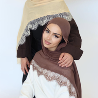 Nouvel Arrivage 2026 – Voile Modal en Dentelle 180x70 Couleur Unie – Foulard Châle Hijab Respirant en Coton et Modal pour Usage Quotidien