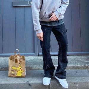 Vaqueros acampanados de hombre, 100% algodón, teñidos a mano, con microrasgaduras, resistentes a la decoloración, corte ajustado y largo, estilo americano High Street, con efecto desgastado. - Product Image 5