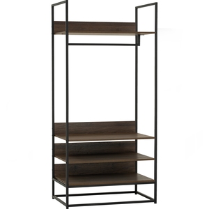 Wide Industrial CAPRI <b>Open</b> Wardrobe Metal Frame Walnut Colour Hanging Clothes Rack for Modern Entryway and Bedroom Organization - Product Image 1