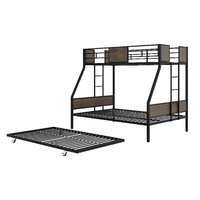 Lits superposés doubles avec lit gigogne, structure en métal gain de place, 2 échelles, panneau de protection, support de planche, ODM/OEM disponible
