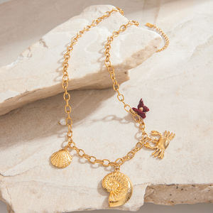 สร้อยคอประดับทองแท้18K ทำจากสแตนเลสสตีลกันน้ำมีจี้รูปหอยมุกลายมหาสมุทรพร้อมสายโซ่ที่ทันสมัย - Product Image 5