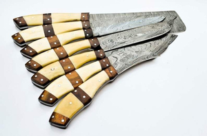 Juego de Cuchillos de Cocina de Acero de Damasco Hechos a Mano, 7 Piezas, con Mango de Hueso de Camello y Madera - Product Image 3