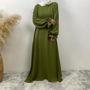 6778# Fashion New Crew Neck Hijab Dress Abaya Muslim Women <b>Summer</b> Long Dresses With Pockets - Product Image 4