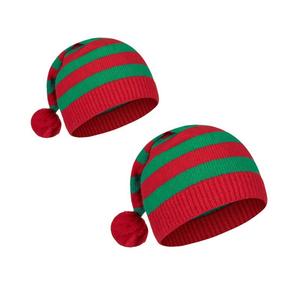 Bonnets de Noël en tricot Elf Santa, chapeaux d'hiver chauds pour fêtes, rayures, pompons, rouge, <span class=keywords><strong>blanc</strong></span>, vert, unisexe, adultes, 100% acrylique - Product Image 4
