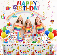 Fournitures pour fête d'anniversaire : Assiettes, gobelets, serviettes, nappes, décorations de gâteau, bannière suspendue, spirales, centres de table en nid d'abeille, vaisselle