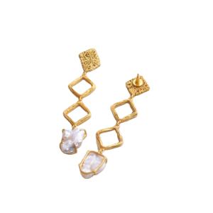 Pendientes de Latón al por Mayor, Joyería de Piedras Preciosas Auténticas con Perlas, Acabado de Latón Antiguo, Diseño Único, Perfectos - Product Image 1