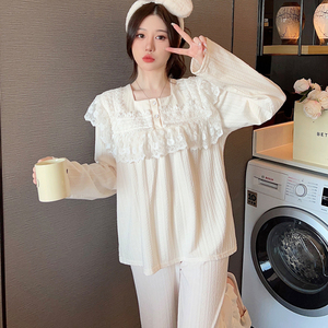 Set 100% in maglia di <span class=keywords><strong>cotone</strong></span> lungo <span class=keywords><strong>da</strong></span> donna pigiama <span class=keywords><strong>da</strong></span> <span class=keywords><strong>notte</strong></span> stampato pigiama Mujer con scollo quadrato pigiama <span class=keywords><strong>da</strong></span> donna - Product Image 5