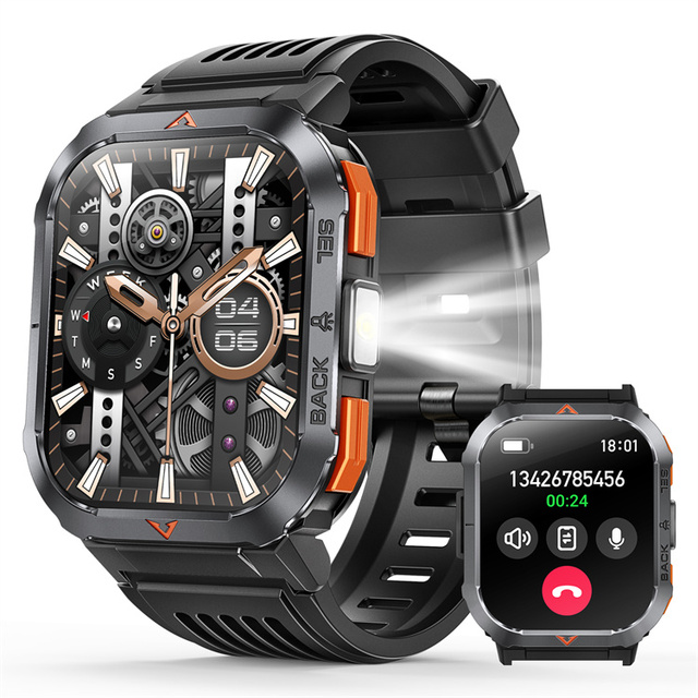 CR066 Outdoor Sports Smart Watch 2.02" Screen Bt Calling 3atm Waterproof 400mah Large Battery Flashlight Smartwatch