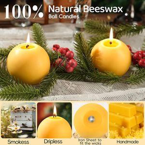 4個入り蜜蝋丸型キャンドル、3インチ手作り天然蜜蝋キャンドル、家庭用蜜蝋キャンドル、無煙蜜蝋キャンドル - Product Image 5