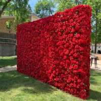 Soie 3D Fleur Mur Rouge Rose Fleur Panneau Mural pour Décoration de Mariage Différents Types à Personnaliser Dernière Conception Toile de Fond mur fleur
