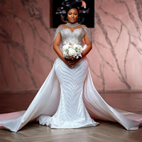 Nouvelle robe de mariée perlée de luxe avec paillettes amovibles sirène robe de mariée en satin longue queue