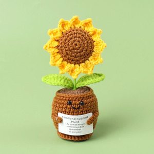 Handmade Crochet hướng dương chậu cây hoàn thành móc mô phỏng hoa Máy tính để bàn trang trí cho ngày của giáo viên và trở lại trường học - Product Image 3