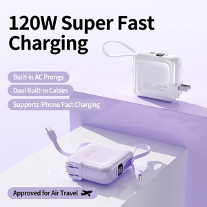 พาวเวอร์แบงค์ชาร์จเร็ว 120W พร้อมปลั๊กไฟในตัวและสายชาร์จคู่สำหรับโทรศัพท์ - Product Image 2