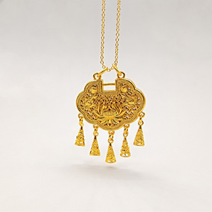 New Chinese style hollowed-out lotus tassel pendant necklace with peace lock, a modern and elegant Chinese fashion clavicle - Product Image 2