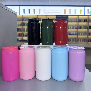 16-Ounce Double Vacuum Roller Glass Sublimate Color Cup <strong>Mason</strong> <strong>Jar</strong> with Colorful Plastic Straw Lid Drinkware - Product Image 2