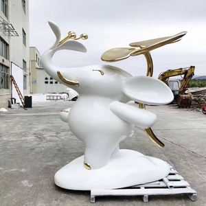 Scultura Gigante Personalizzata di Elefante Bianco Moderno con Tronco Dorato <span class=keywords><strong>e</strong></span> Decorazione a <span class=keywords><strong>Farfalla</strong></span> in Fibra di Vetro Resistente alle Intemperie per Esterni - Product Image 1
