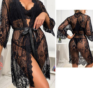 Vestido Largo <span class=keywords><strong>de</strong></span> Encaje Sexy <span class=keywords><strong>para</strong></span> Mujer, Vestido Transparente, Lencería, Kimono, Traje <span class=keywords><strong>de</strong></span> Baño, Conjunto <span class=keywords><strong>de</strong></span> Lencería Sexy Romántica <span class=keywords><strong>para</strong></span> Dormir - Product Image 4