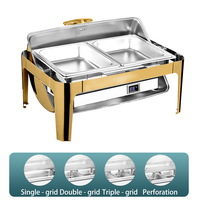 Ensemble de traiteur de luxe en acier inoxydable doré 9L Plat intérieur électrique pour buffet de mariage Hôtels servant des aliments en verre