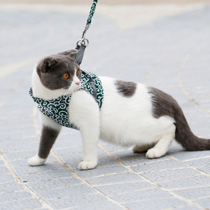 Cat Harness Vest Adjustable Chest Strap Red White Pattern Small Cat Walking Leash - Product Image 2