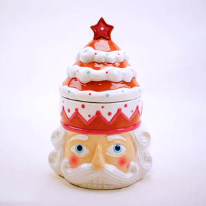 Muestra gratis al por mayor logotipo personalizado de cerámica de Navidad 3D pintado a mano bote de cerámica galleta tarro de almacenamiento de alimentos con tapa - Product Image 1