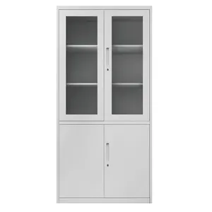 New 2 Door Stainless Steel Furniture Swing Glass Door Archive Metal Filing Large File Cabinet Office Book Case With Lock