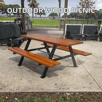 Table de pique-nique rectangulaire moderne en bois de manguier massif avec banc et structure métallique, idéale pour l'extérieur, la ferme ou le parc