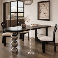 Table à manger semi-circulaire en bois massif de style Bauhaus français du milieu du siècle, table noire pour le salon, également utilisable comme bureau